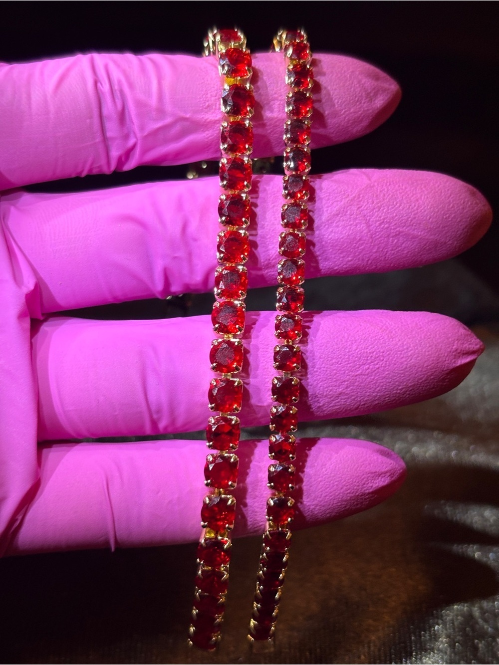 2 Yellow Gold Red Tennis CZ Bracelet 8 in. - Picture 5 of 15
